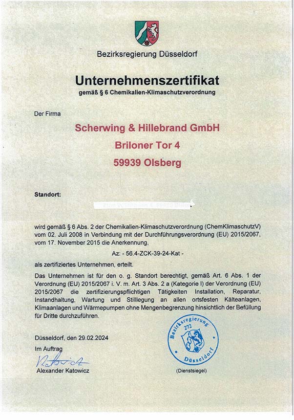Scherwing u. Hillebrand Natürlich Heizen GmbH Zertifikat 2